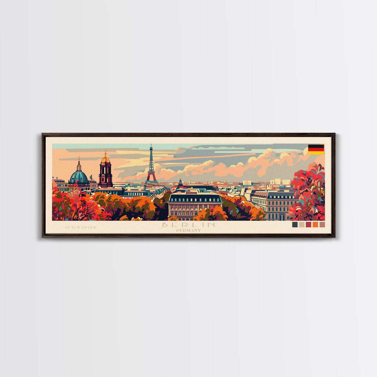 Berlin Germany Travel Print Wall Art, Panoramic City Art, Travel Art, Wall Decor, Vacation Gift, Framed Canvas Print Or Metal Art