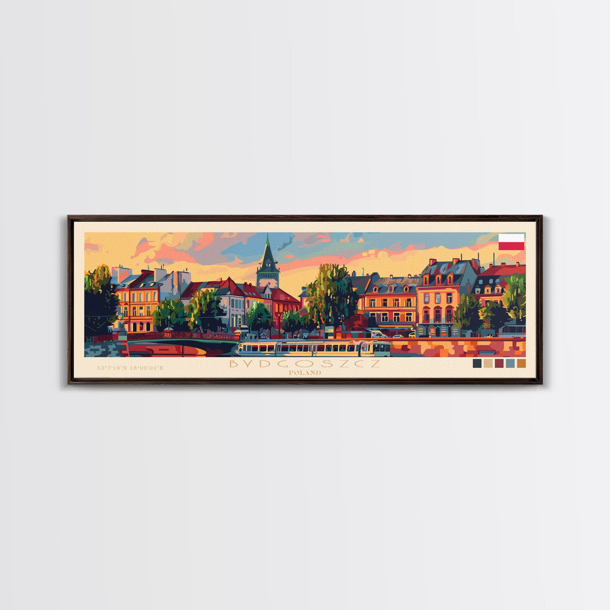 Bydgoszcz Poland Travel Art, City Art, Framed Canvas Print or Metal Wall Art, Europe Travel Poster, Panoramic Wall Art, Extra Wide Wall Art