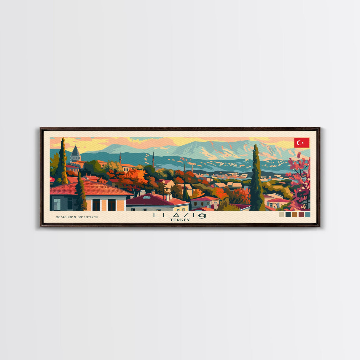 Elaz Turkey Wall Art, Panoramic Travel Poster, Panoramic Framed Canvas Print, City Wall Art, Wall Hanging Home Decor, Travel Art