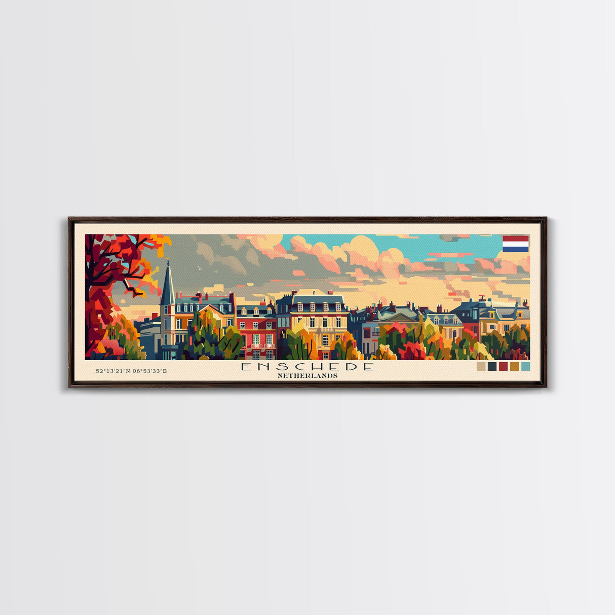 Enschede Netherlands Wall Art, Panoramic Travel Poster, Panoramic Framed Canvas Print, City Wall Art, Wall Hanging Home Decor, Travel Art