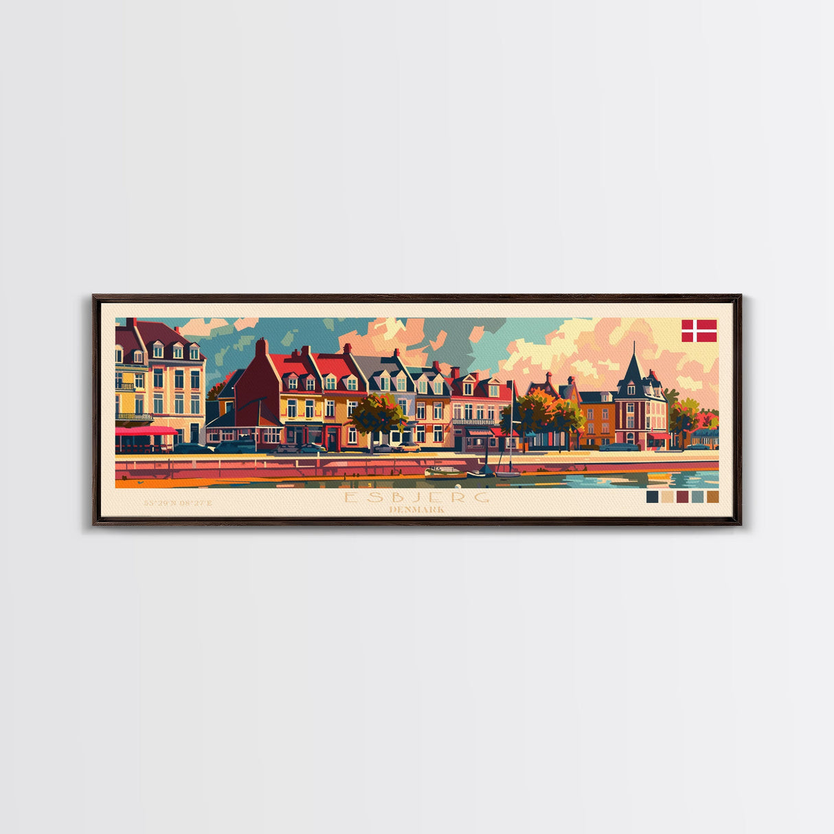 Esbjerg Denmark Travel Art, City Art, Framed Canvas Print or Metal Wall Art, Europe Travel Poster, Panoramic Wall Art, Extra Wide Wall Art