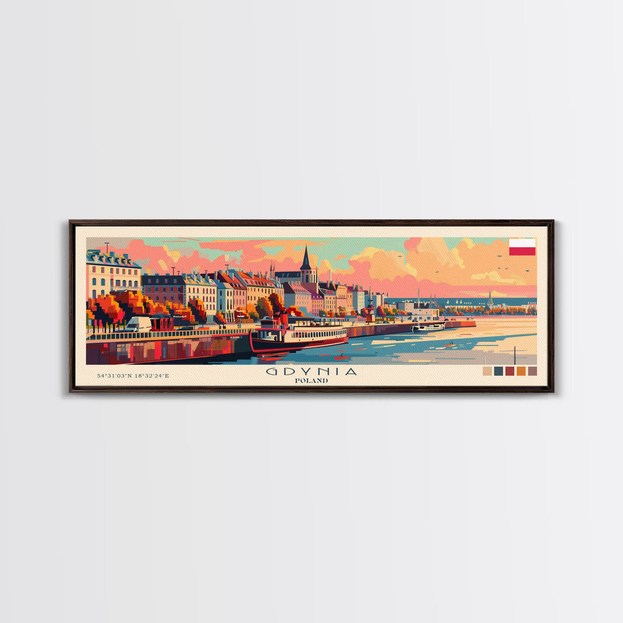 Gdynia Poland Travel Art, City Art, Framed Canvas Print or Metal Wall Art, Europe Travel Poster, Panoramic Wall Art, Extra Wide Wall Art