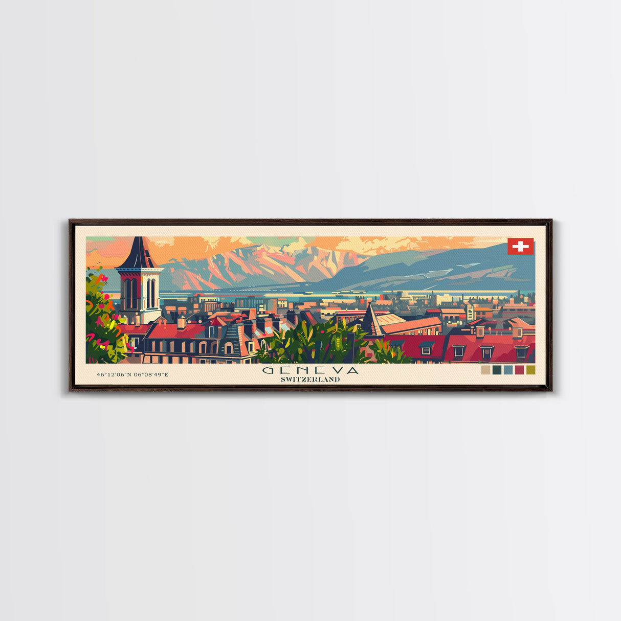 Geneva Switzerland Wall Art, Panoramic Travel Poster, Panoramic Framed Canvas Print, City Wall Art, Wall Hanging Home Decor, Travel Art