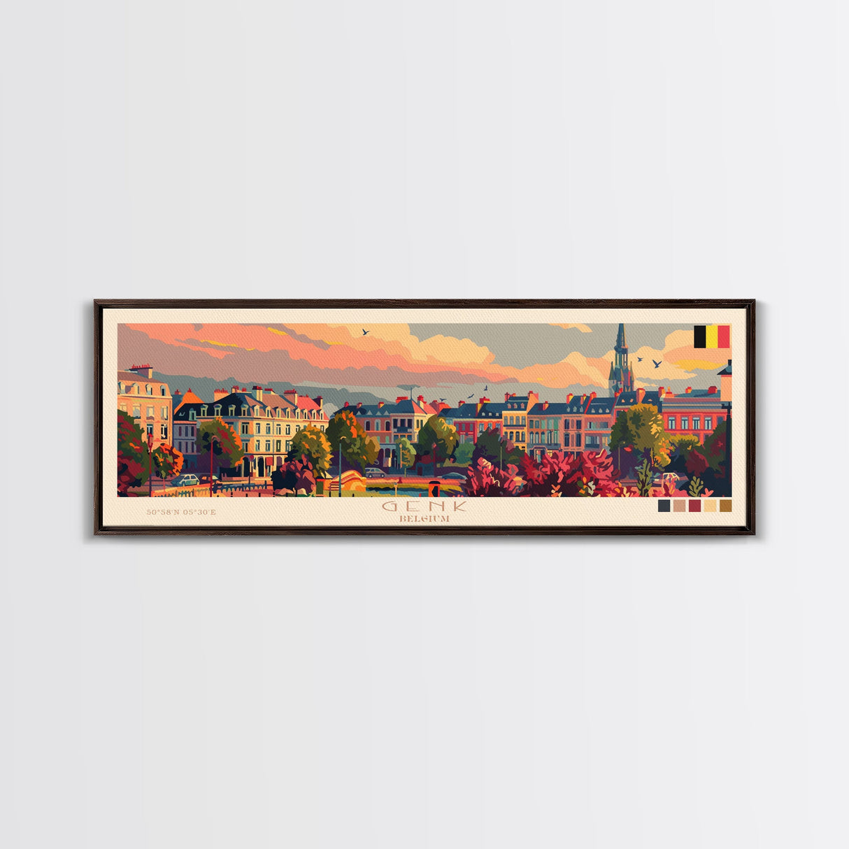 Genk Belgium Travel Print Wall Art, Panoramic City Art, Travel Art, Wall Decor, Vacation Gift, Framed Canvas Print Or Metal Art