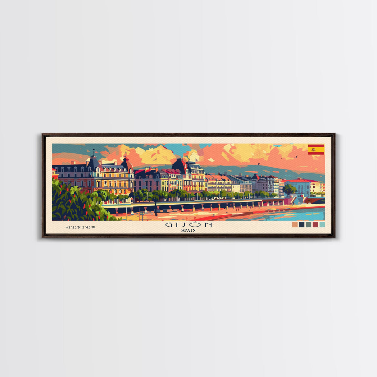 Gijón Spain Travel Print Wall Art, Panoramic City Art, Travel Art, Wall Decor, Vacation Gift, Framed Canvas Print Or Metal Art