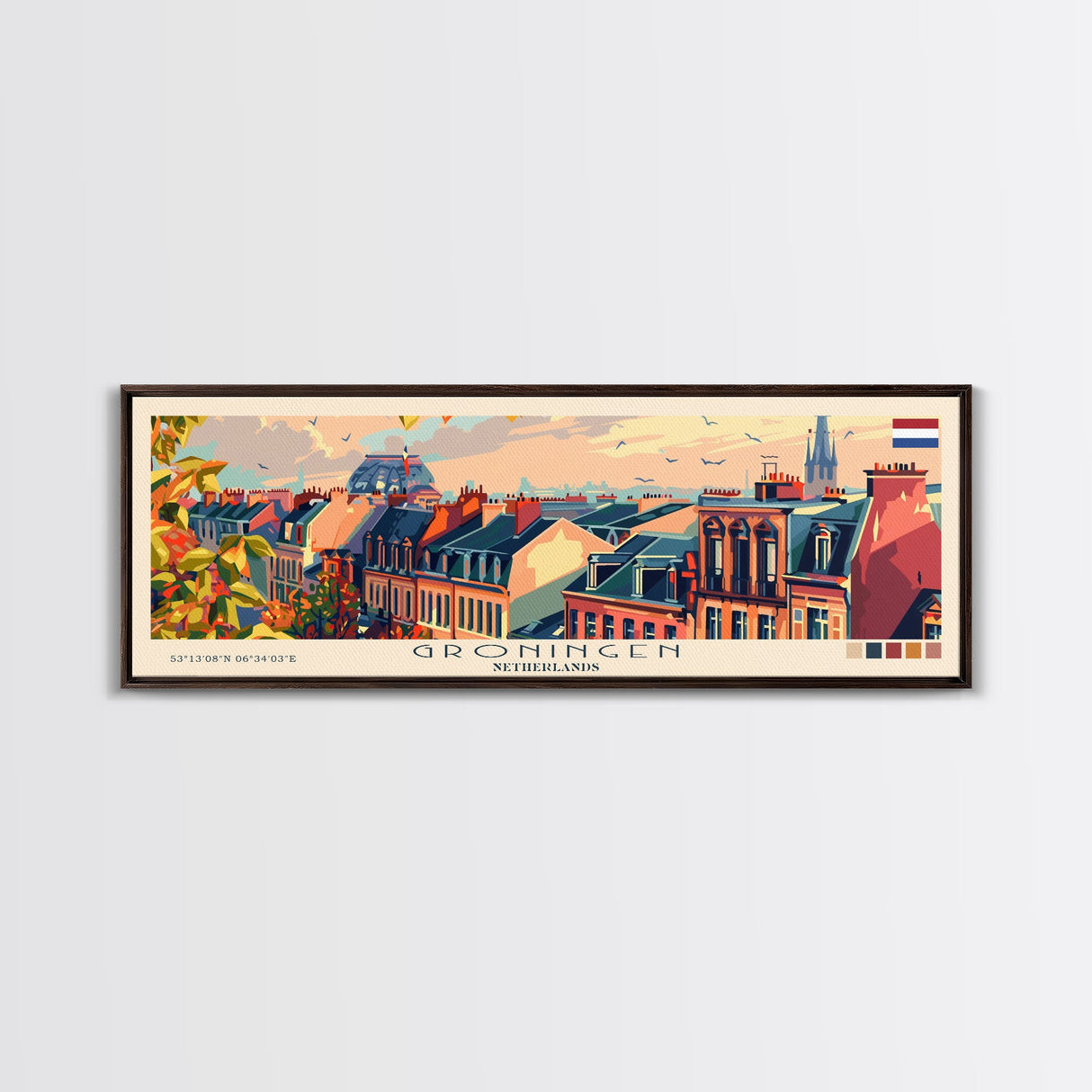 Groningen Netherlands Travel Art, City Art, Framed Canvas Print or Metal Wall Art, Europe Travel Poster, Panoramic Wall Art, Extra Wide Wall Art