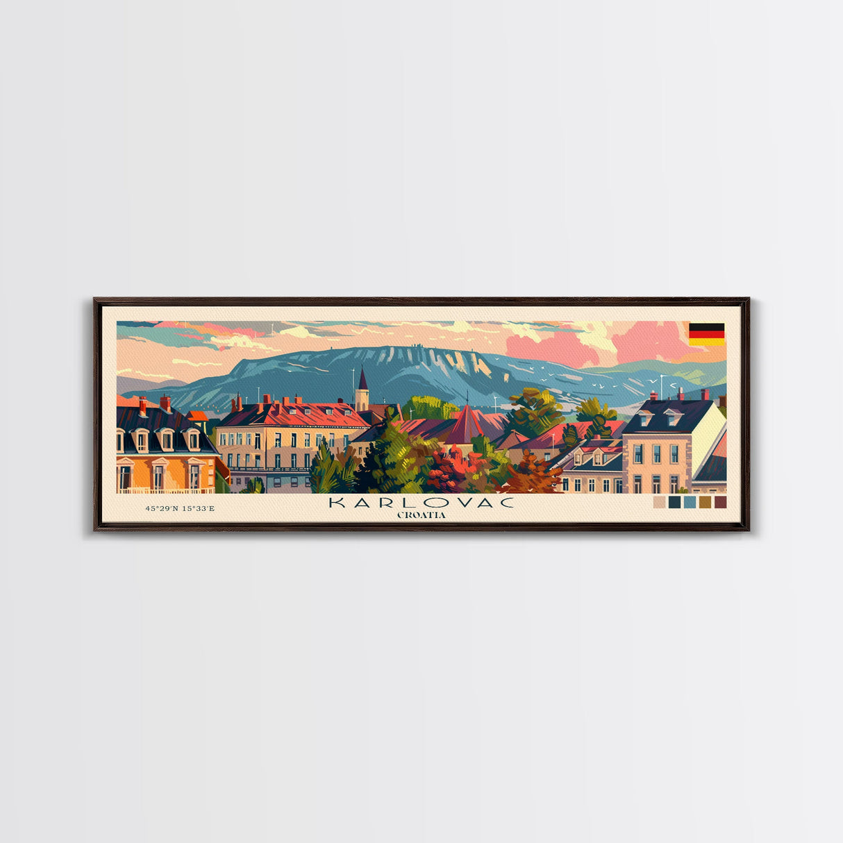 Karlovac Croatia Travel Art, City Art, Framed Canvas Print or Metal Wall Art, Europe Travel Poster, Panoramic Wall Art, Extra Wide Wall Art