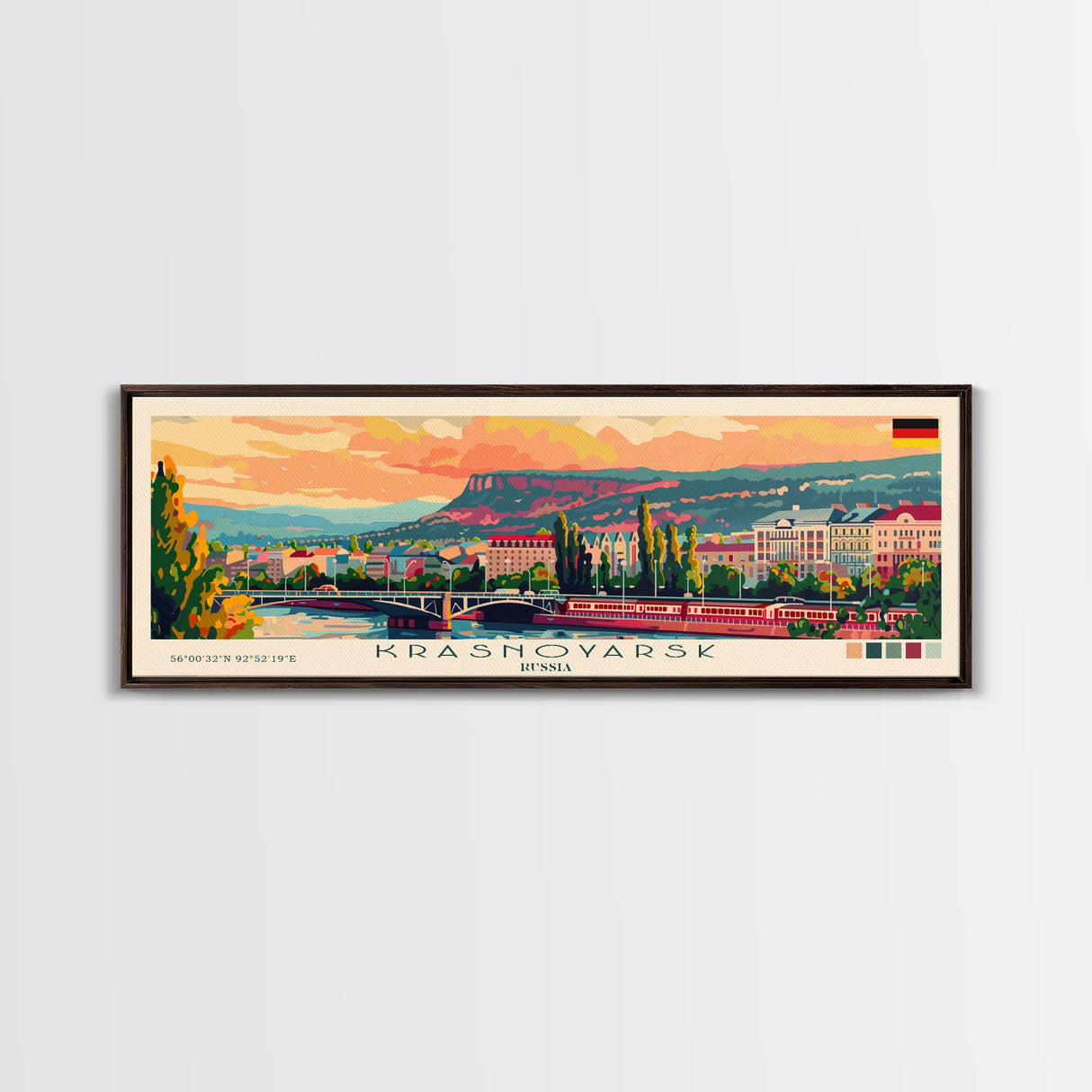 Krasnoyarsk Russia Travel Art, City Art, Framed Canvas Print or Metal Wall Art, Europe Travel Poster, Panoramic Wall Art, Extra Wide Wall Art