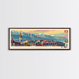 Lausanne Switzerland Travel Art, City Art, Framed Canvas Print or Metal Wall Art, Europe Travel Poster, Panoramic Wall Art, Extra Wide Wall Art