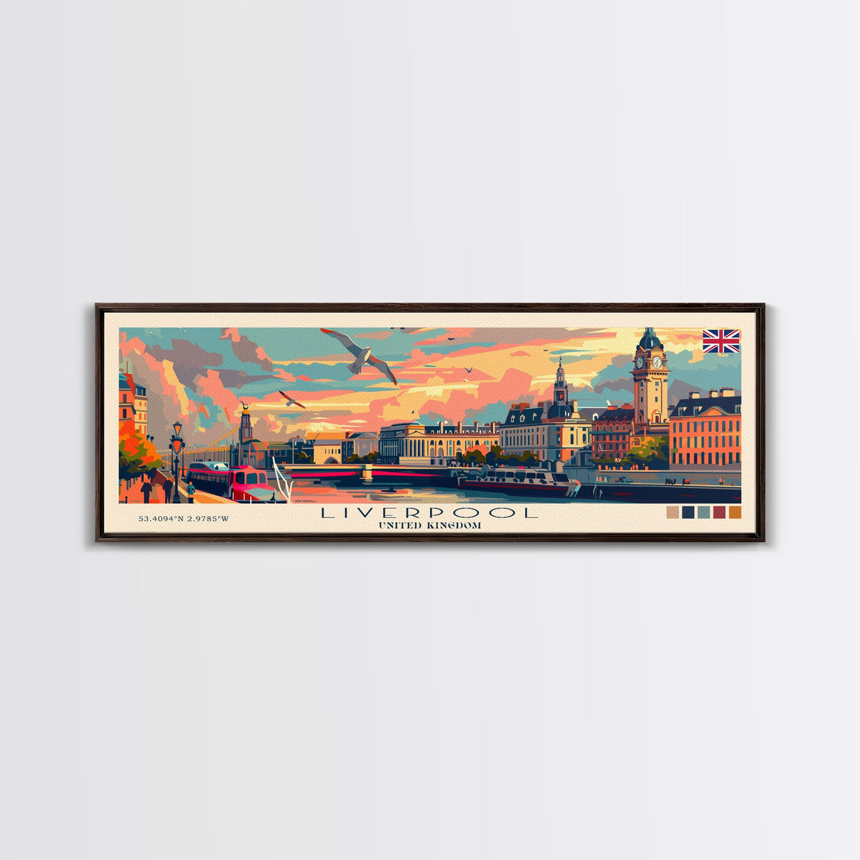 Liverpool United Kingdom Travel Art, City Art, Framed Canvas Print or Metal Wall Art, Europe Travel Poster, Panoramic Wall Art, Extra Wide Wall Art