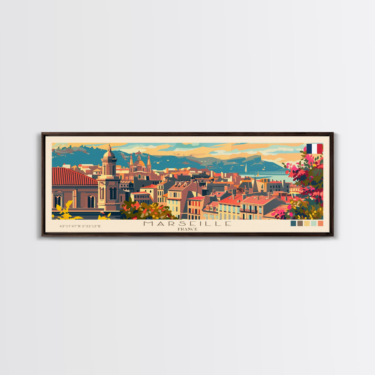 Marseille France Travel Print Wall Art, Panoramic City Art, Travel Art, Wall Decor, Vacation Gift, Framed Canvas Print Or Metal Art