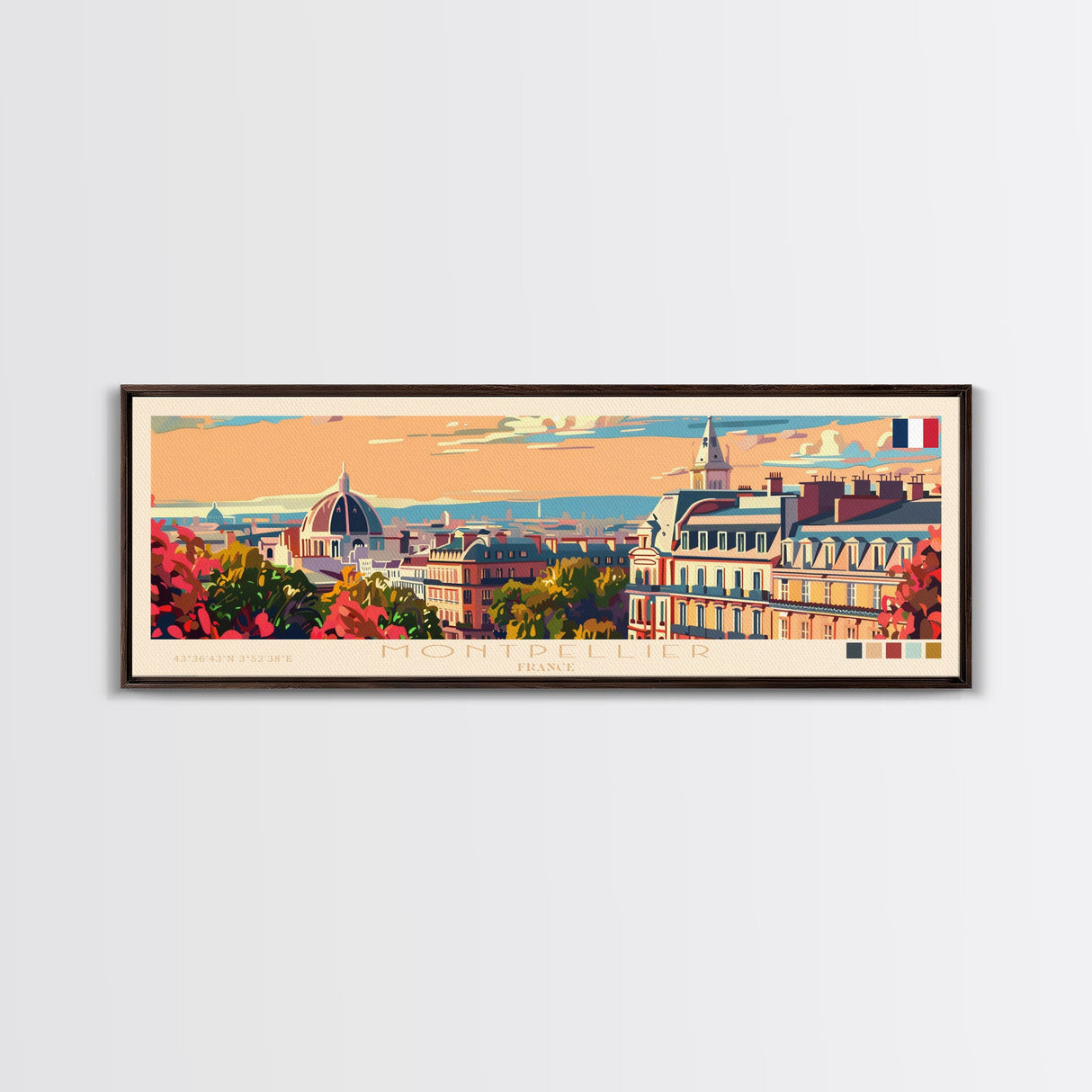 Montpellier France Wall Art, Panoramic Travel Poster, Panoramic Framed Canvas Print, City Wall Art, Wall Hanging Home Decor, Travel Art