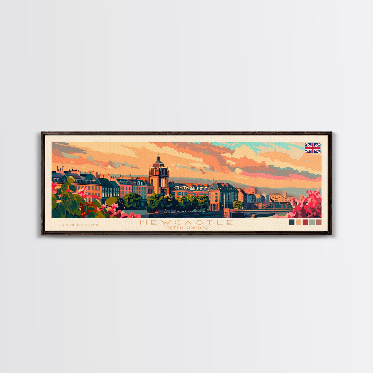 Newcastle United Kingdom Wall Art, Panoramic Travel Poster, Panoramic Framed Canvas Print, City Wall Art, Wall Hanging Home Decor, Travel Art