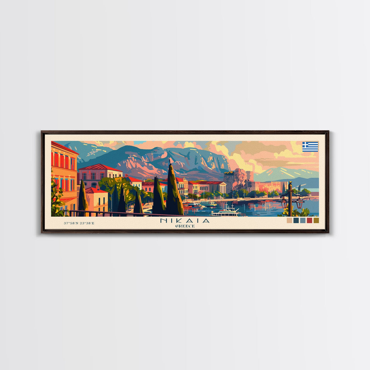 Nikaia Greece Wall Art, Panoramic Travel Poster, Panoramic Framed Canvas Print, City Wall Art, Wall Hanging Home Decor, Travel Art