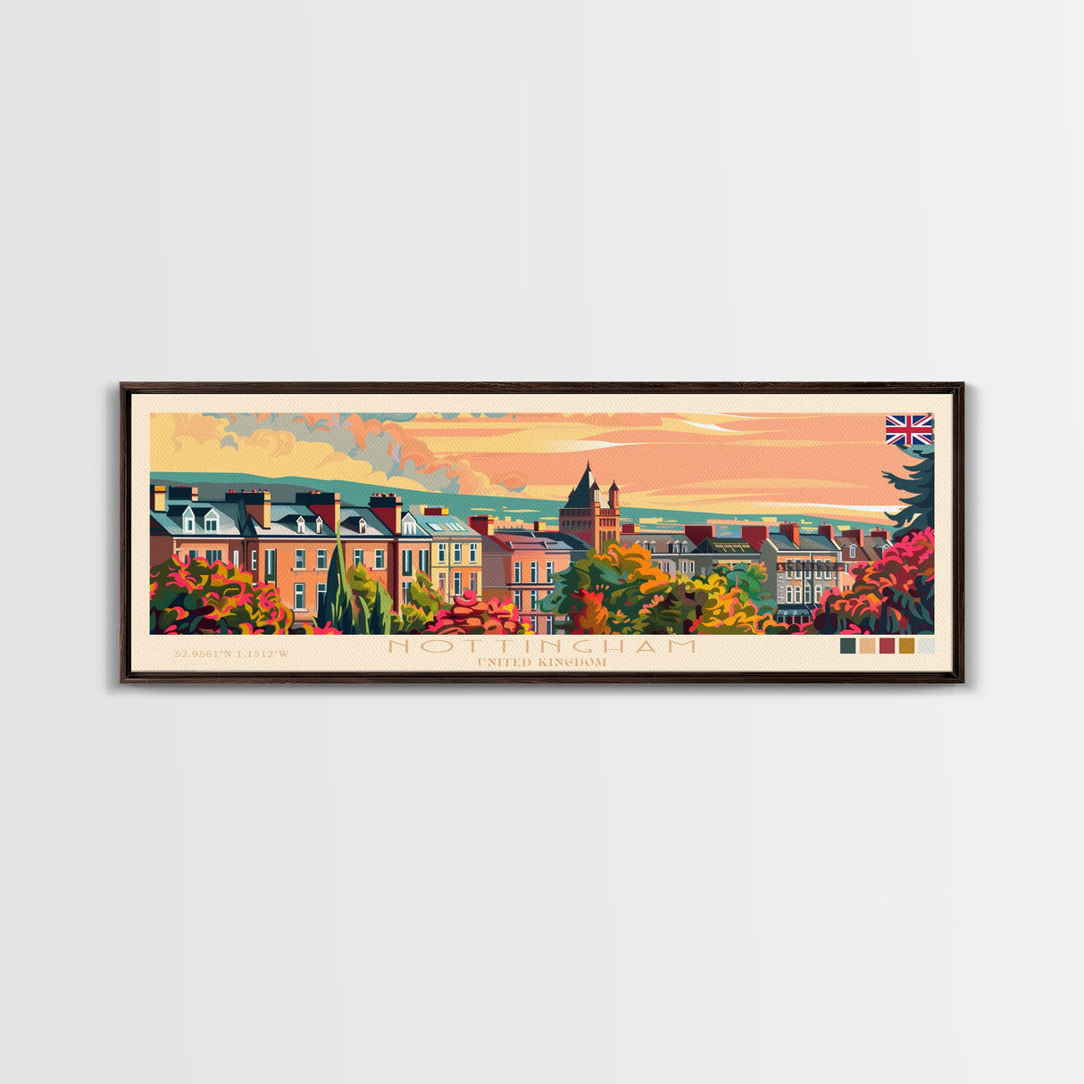 Nottingham United Kingdom Wall Art, Panoramic Travel Poster, Panoramic Framed Canvas Print, City Wall Art, Wall Hanging Home Decor, Travel Art