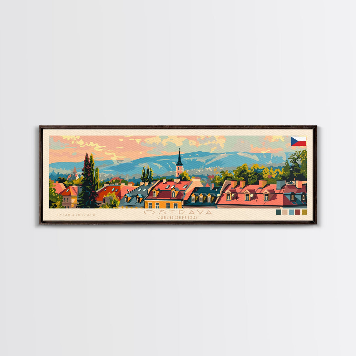 Ostrava Czech Republic Wall Art, Panoramic Travel Poster, Panoramic Framed Canvas Print, City Wall Art, Wall Hanging Home Decor, Travel Art