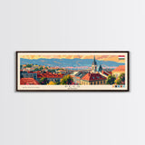 Pécs Hungary Panoramic Travel Poster, Framed Canvas Print or Metal Wall Art, Travel Art, Home Decor, Panoramic Painting, Midcentury Art