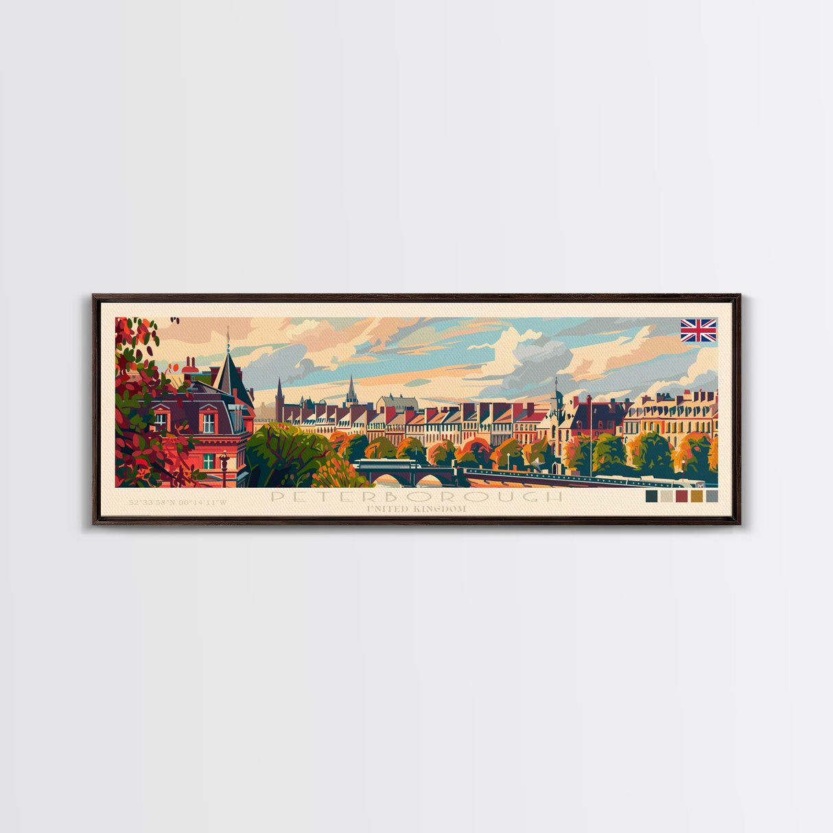 Peterborough United Kingdom Wall Art, Panoramic Travel Poster, Panoramic Framed Canvas Print, City Wall Art, Wall Hanging Home Decor, Travel Art