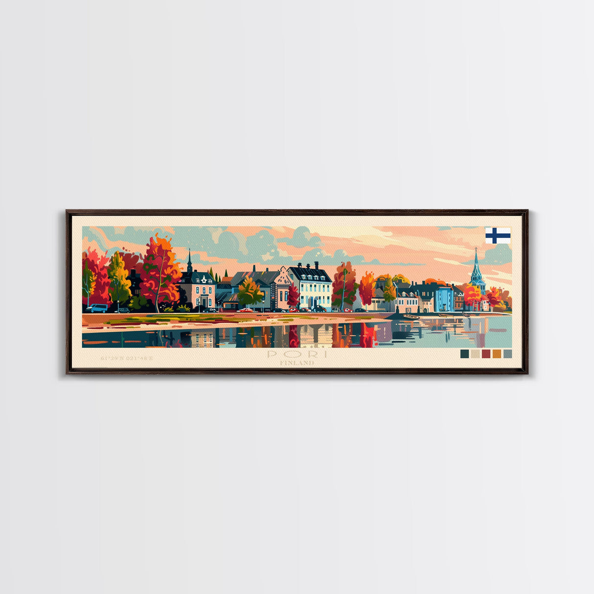 Pori Finland Travel Art, City Art, Framed Canvas Print or Metal Wall Art, Europe Travel Poster, Panoramic Wall Art, Extra Wide Wall Art