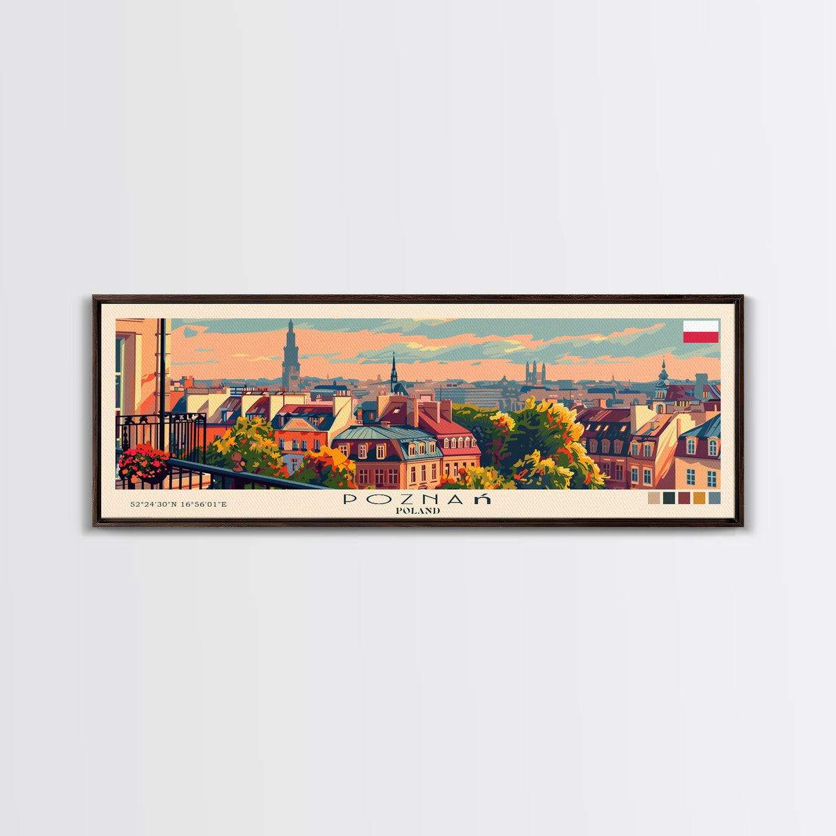 Pozna Poland Travel Art, City Art, Framed Canvas Print or Metal Wall Art, Europe Travel Poster, Panoramic Wall Art, Extra Wide Wall Art