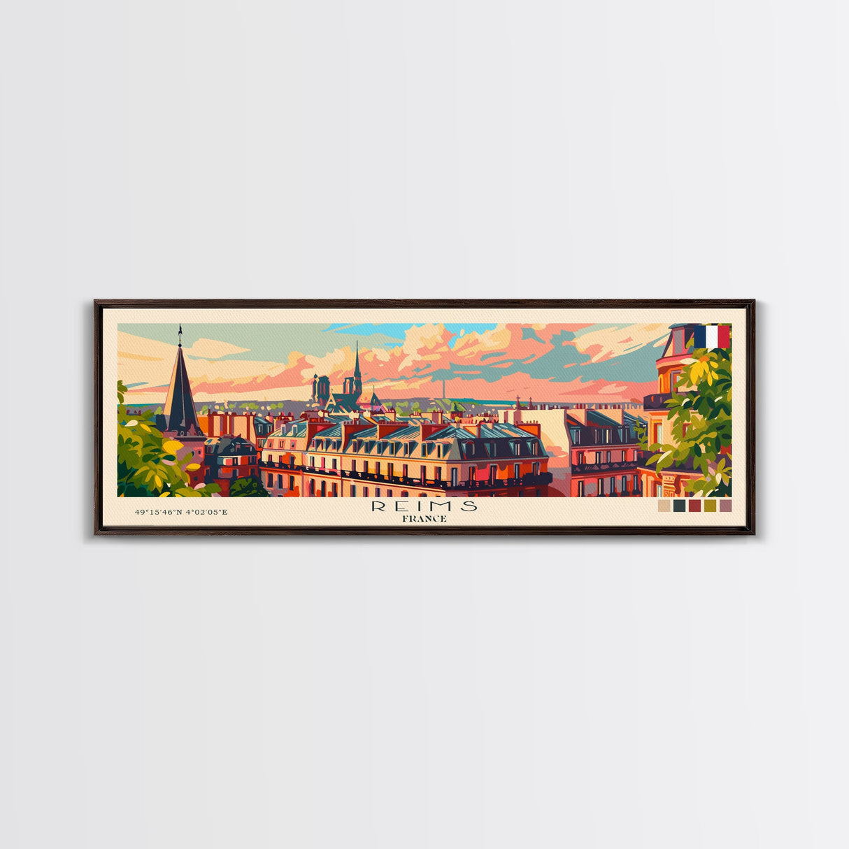 Reims France Travel Art, City Art, Framed Canvas Print or Metal Wall Art, Europe Travel Poster, Panoramic Wall Art, Extra Wide Wall Art