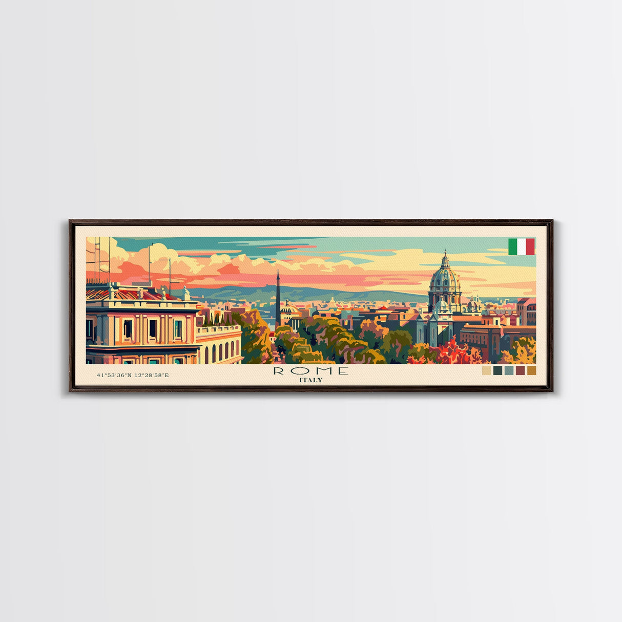 Rome Italy Travel Print Wall Art, Panoramic City Art, Travel Art, Wall Decor, Vacation Gift, Framed Canvas Print Or Metal Art