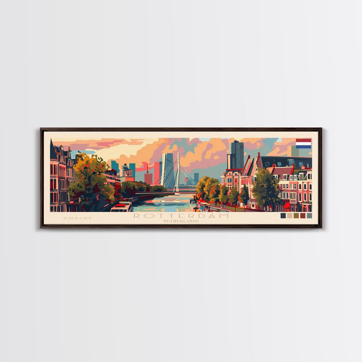 Rotterdam Netherlands Wall Art, Panoramic Travel Poster, Panoramic Framed Canvas Print, City Wall Art, Wall Hanging Home Decor, Travel Art