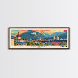 Salzburg Austria Panoramic Travel Poster, Framed Canvas Print or Metal Wall Art, Travel Art, Home Decor, Panoramic Painting, Midcentury Art