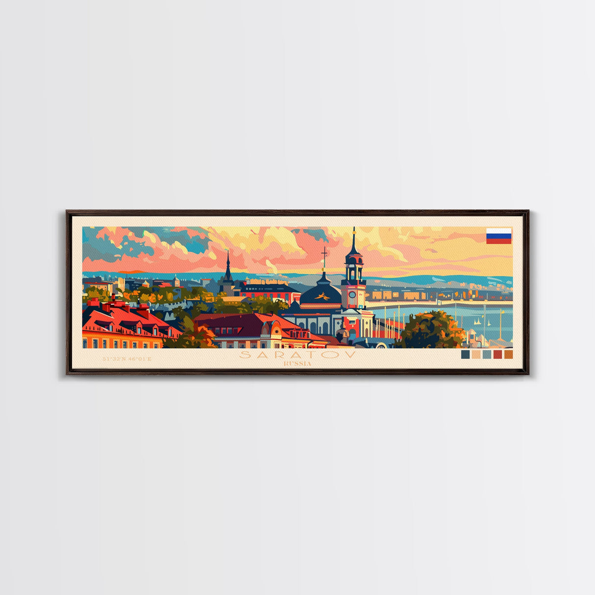 Saratov Russia Wall Art, Panoramic Travel Poster, Panoramic Framed Canvas Print, City Wall Art, Wall Hanging Home Decor, Travel Art