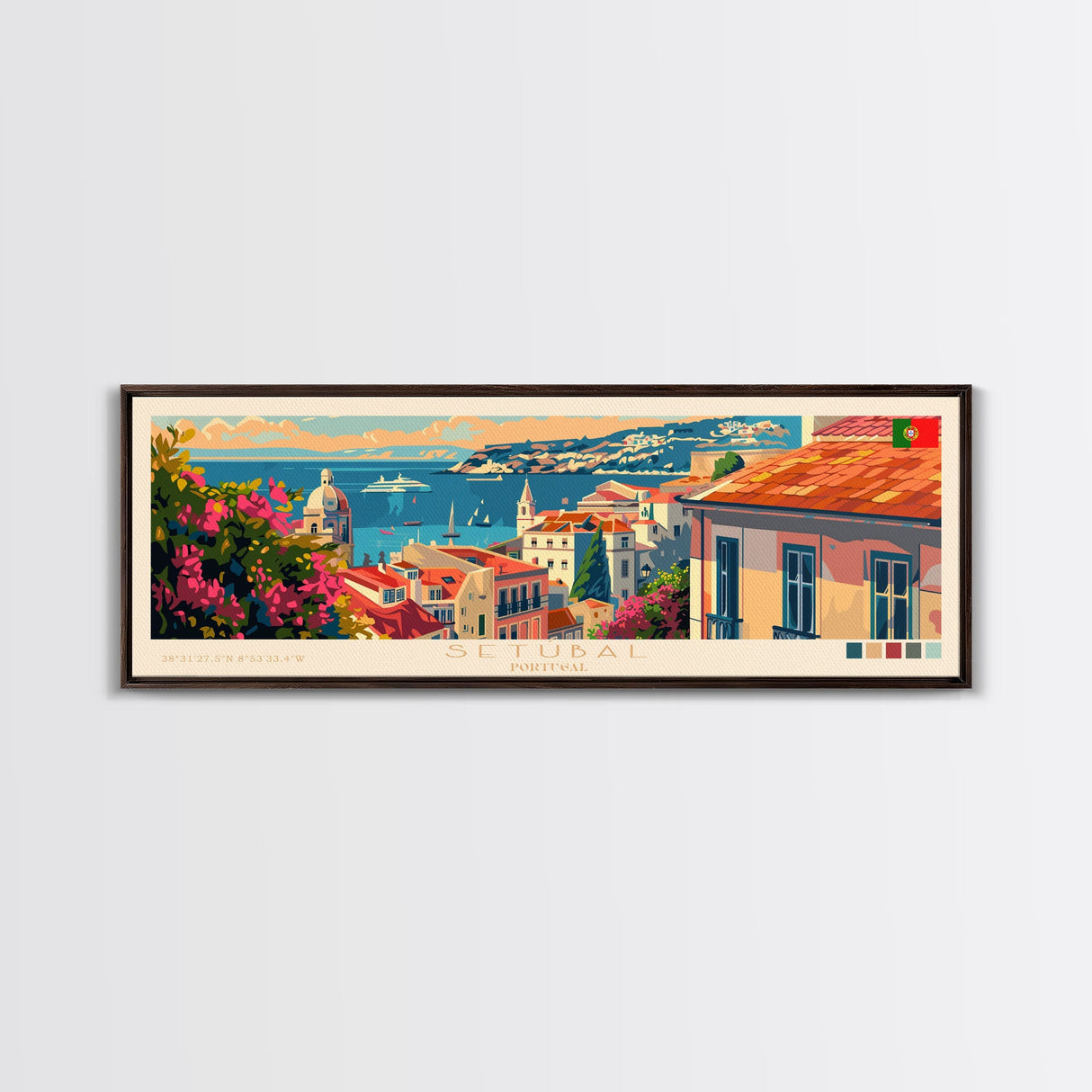 Setúbal Portugal Travel Print Wall Art, Panoramic City Art, Travel Art, Wall Decor, Vacation Gift, Framed Canvas Print Or Metal Art