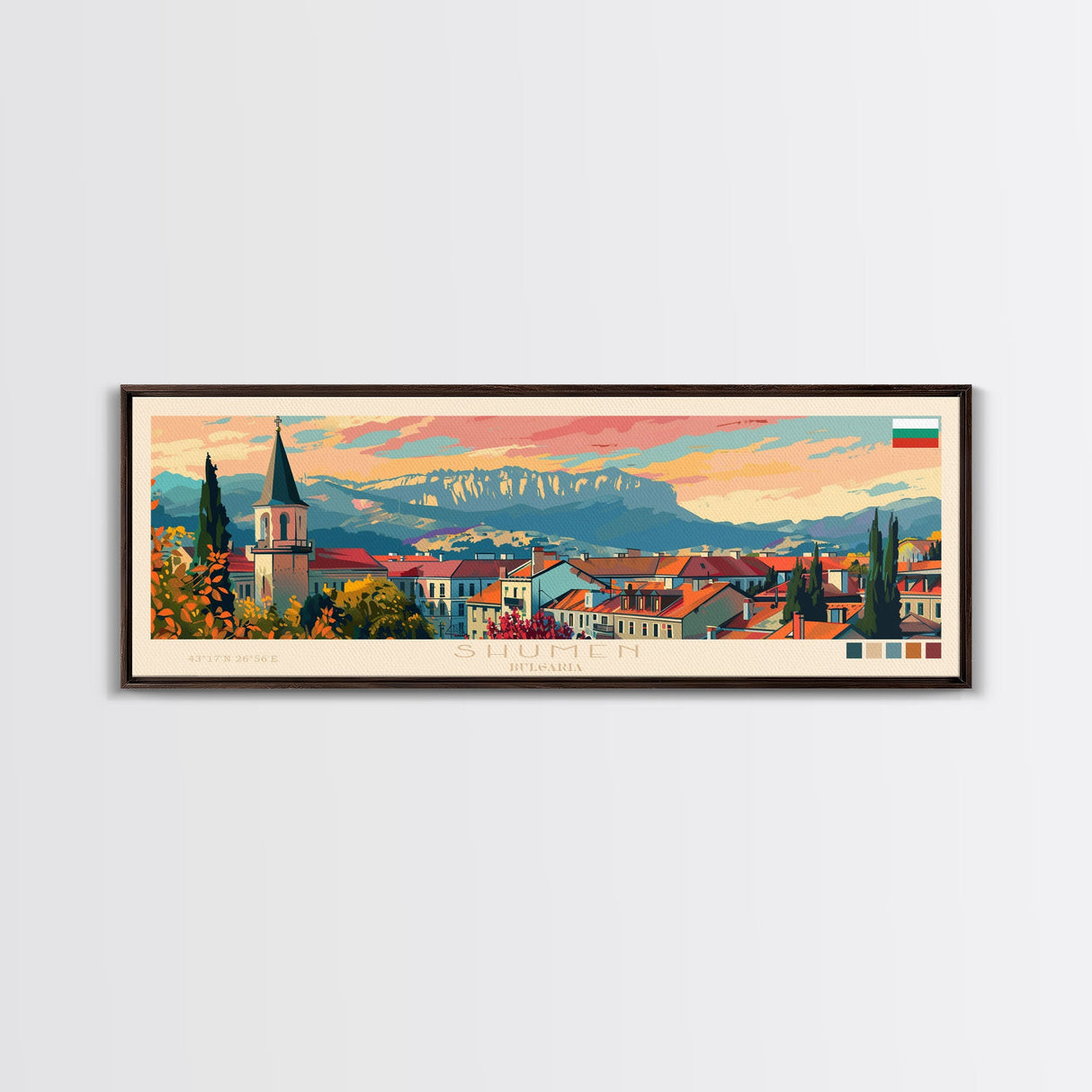 Shumen Bulgaria Travel Art, City Art, Framed Canvas Print or Metal Wall Art, Europe Travel Poster, Panoramic Wall Art, Extra Wide Wall Art