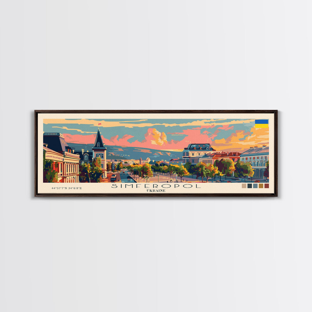 Simferopol Ukraine Panoramic Travel Poster, Framed Canvas Print or Metal Wall Art, Travel Art, Home Decor, Panoramic Painting, Midcentury Art