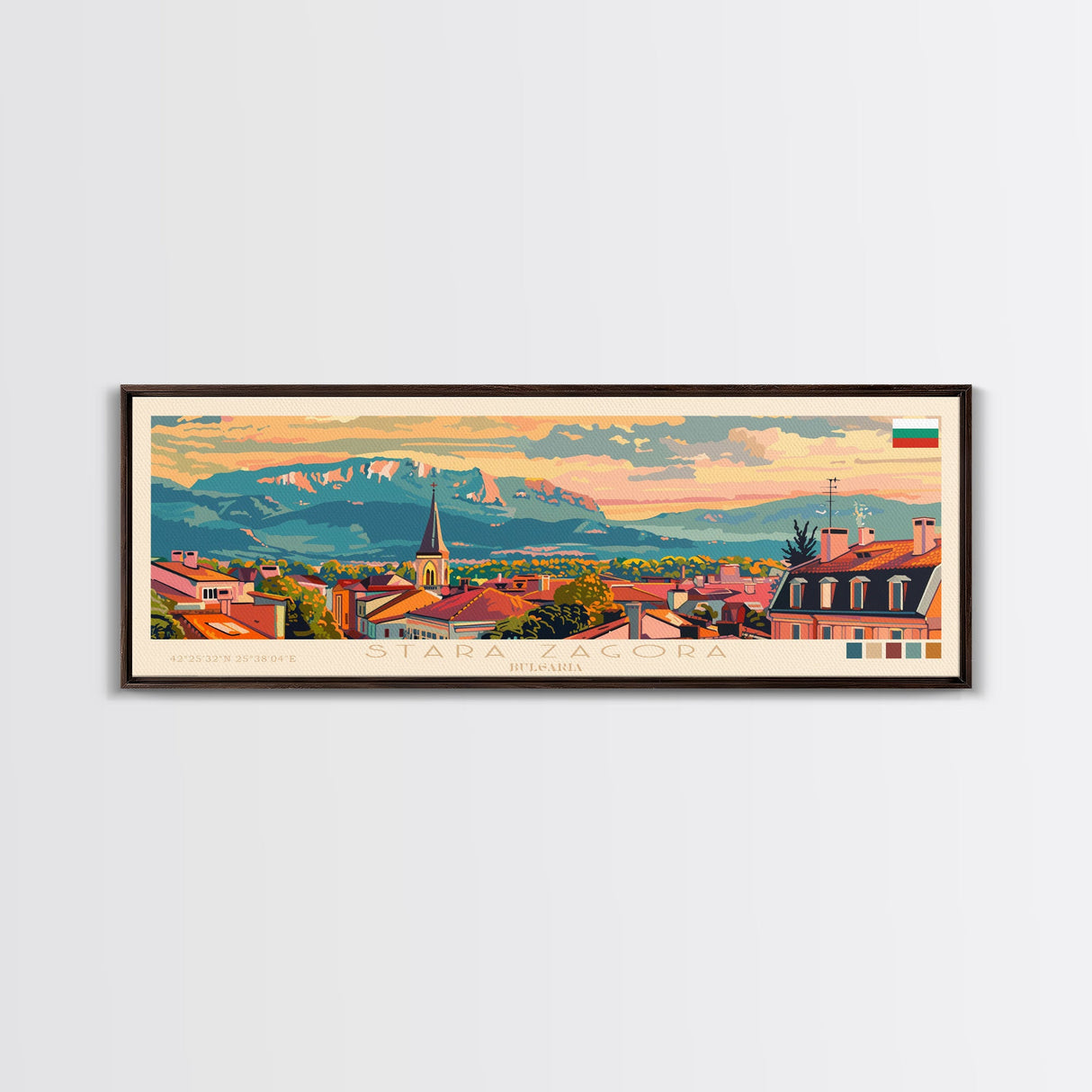 Stara Zagora Bulgaria Wall Art, Panoramic Travel Poster, Panoramic Framed Canvas Print, City Wall Art, Wall Hanging Home Decor, Travel Art