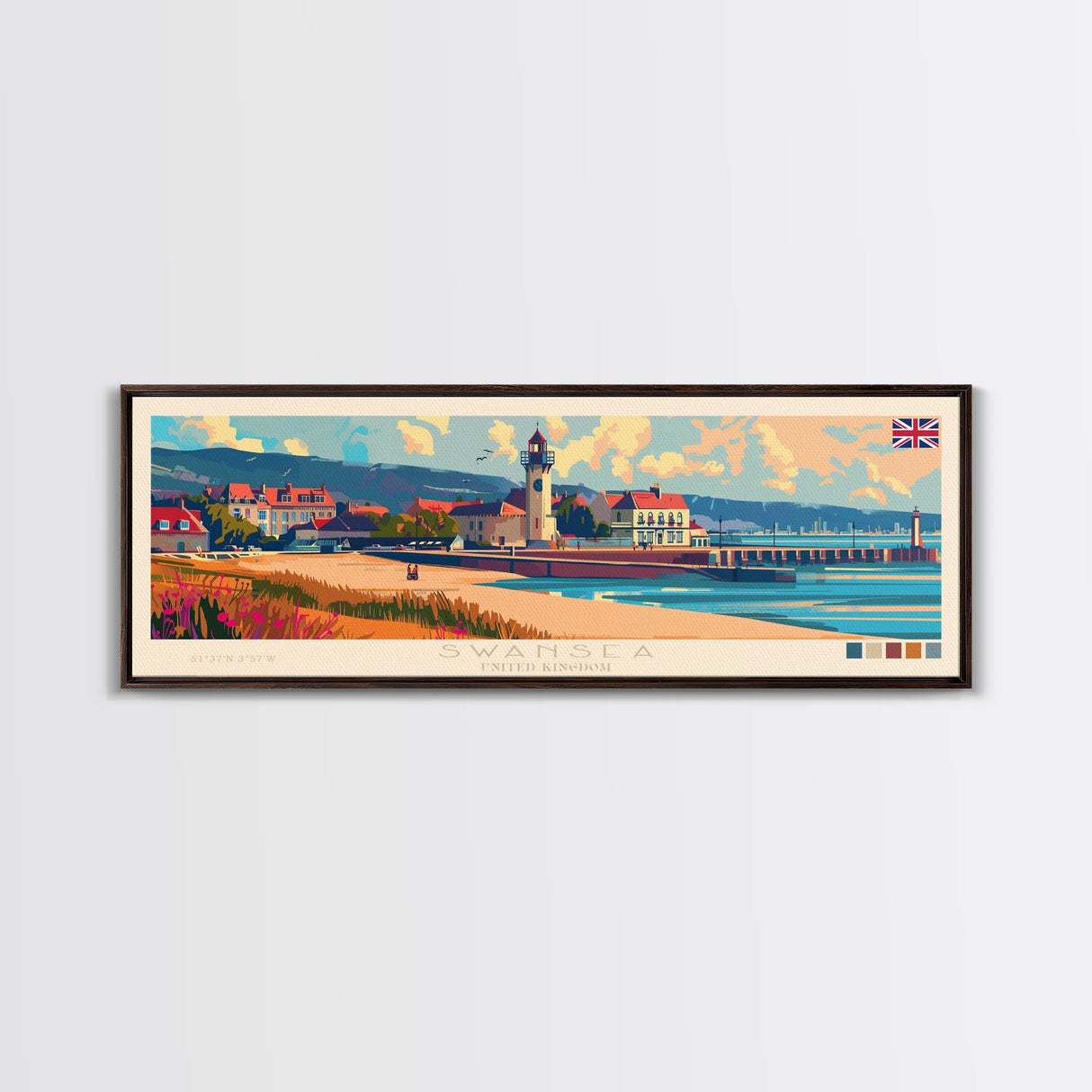 Swansea United Kingdom Wall Art, Panoramic Travel Poster, Panoramic Framed Canvas Print, City Wall Art, Wall Hanging Home Decor, Travel Art