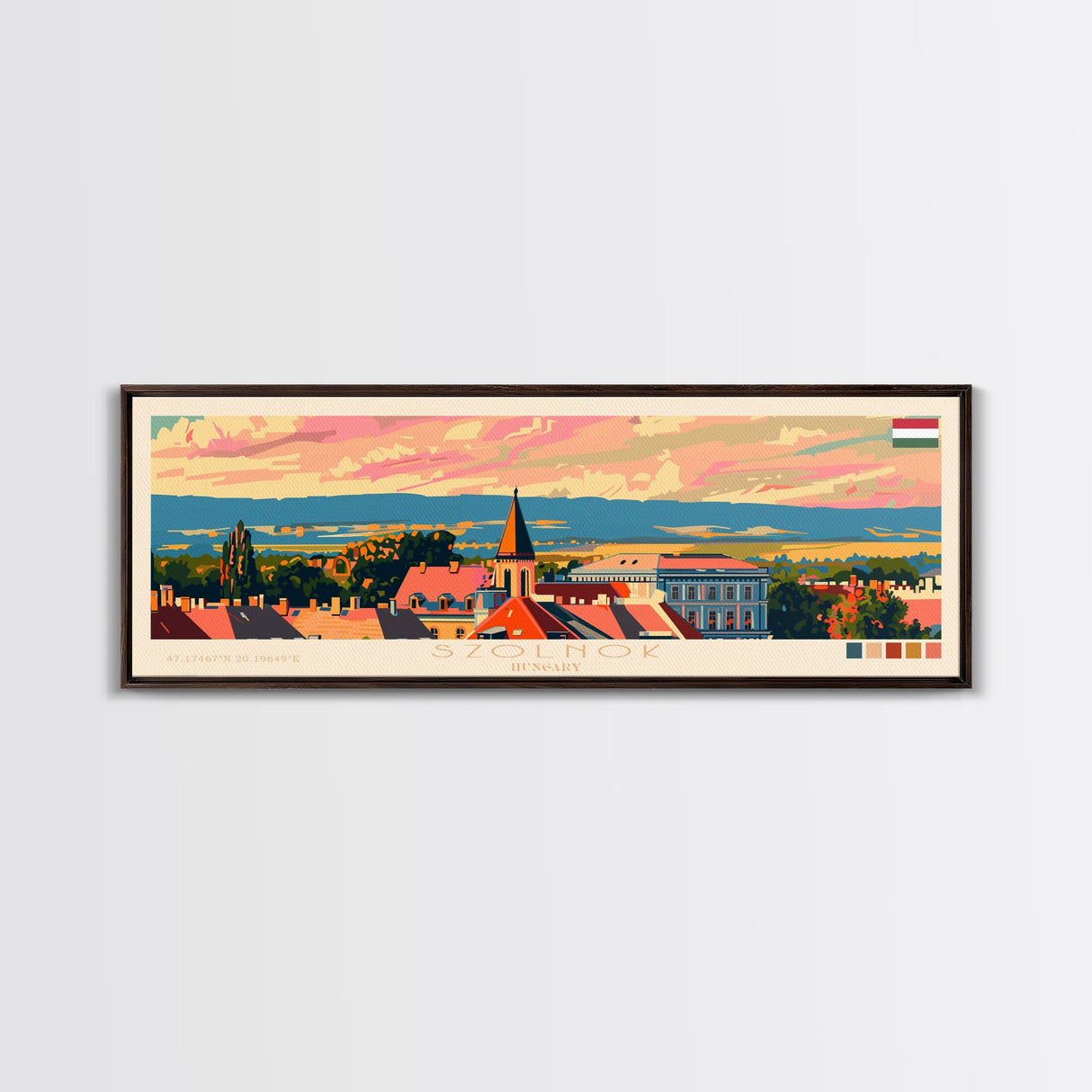 Szolnok Hungary Wall Art, Panoramic Travel Poster, Panoramic Framed Canvas Print, City Wall Art, Wall Hanging Home Decor, Travel Art