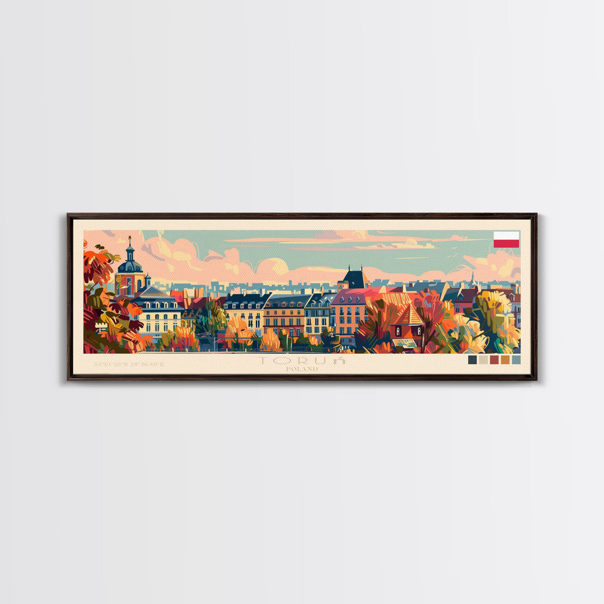 Torun Poland Travel Art, City Art, Framed Canvas Print or Metal Wall Art, Europe Travel Poster, Panoramic Wall Art, Extra Wide Wall Art