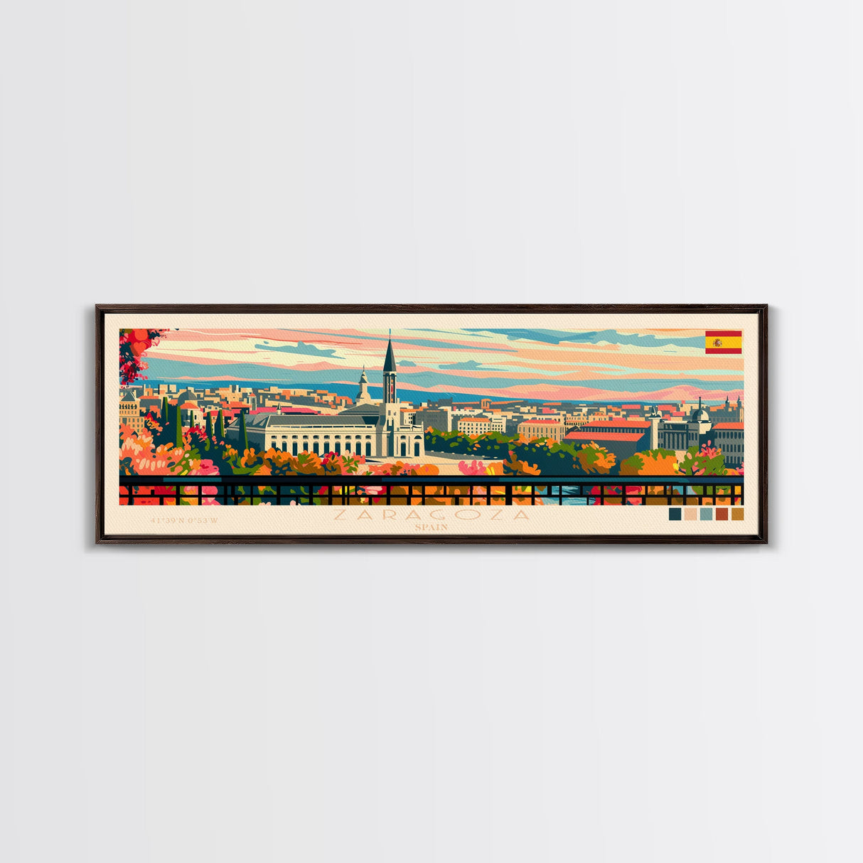 Zaragoza Spain Wall Art, Panoramic Travel Poster, Panoramic Framed Canvas Print, City Wall Art, Wall Hanging Home Decor, Travel Art