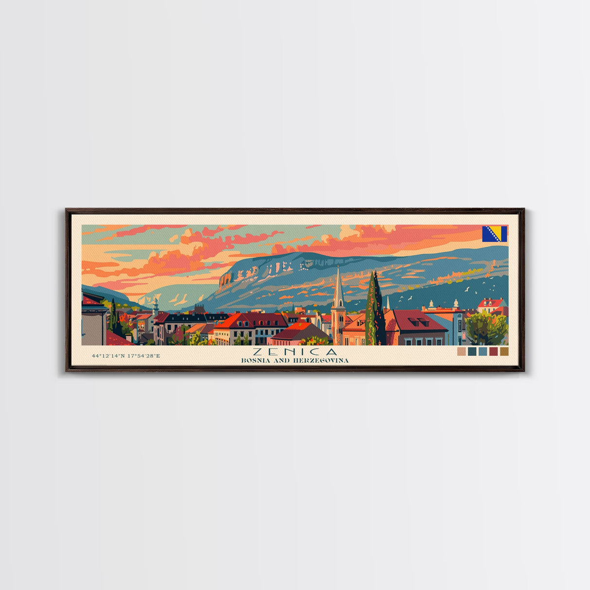 Zenica Bosnia Travel Print Wall Art, Panoramic City Art, Travel Art, Wall Decor, Vacation Gift, Framed Canvas Print Or Metal Art