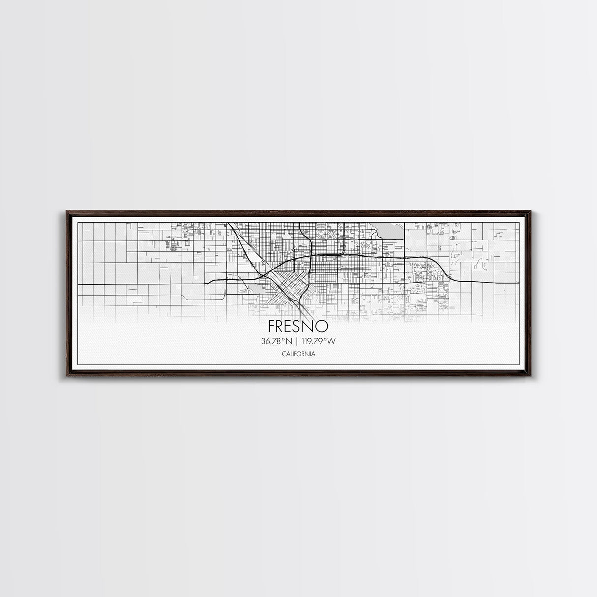 Panoramic Fresno City Map, California Art, Map Print, Minimalist Wall Art, Canvas Art, Housewarming Gift, Street Map Art, Closing Gift