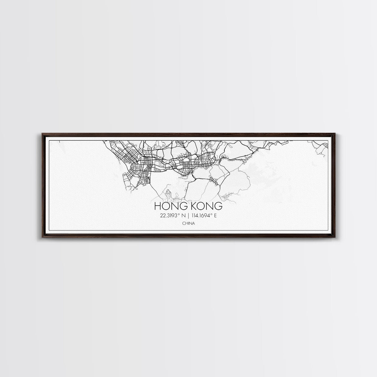 Panoramic Hong Kong City Map, China Art, Map Print, Minimalist Wall Art, Canvas Art, Housewarming Gift, Street Map Art, Closing Gift