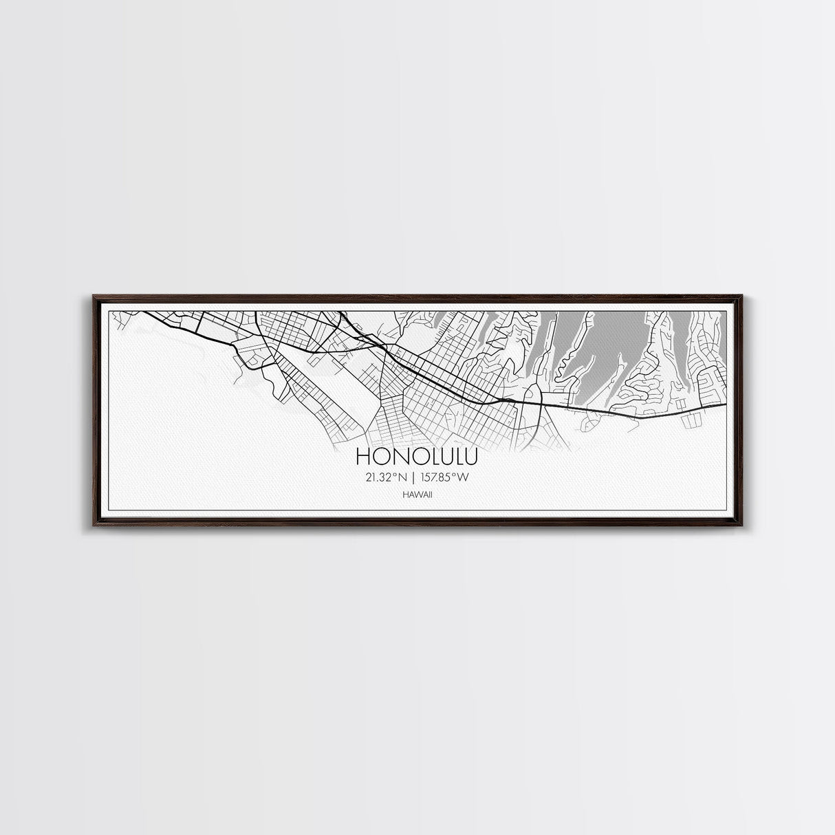 Panoramic Honolulu City Map, Hawaii Art, Map Print, Minimalist Wall Art, Canvas Art, Housewarming Gift, Street Map Art, Closing Gift