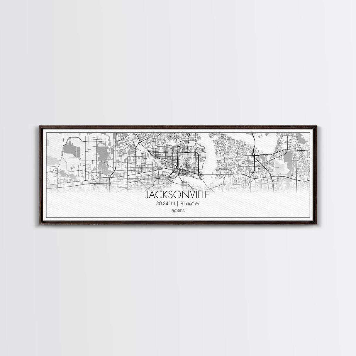 Panoramic Jacksonville City Map, Florida Art, Map Print, Minimalist Wall Art, Canvas Art, Housewarming Gift, Street Map Art, Closing Gift