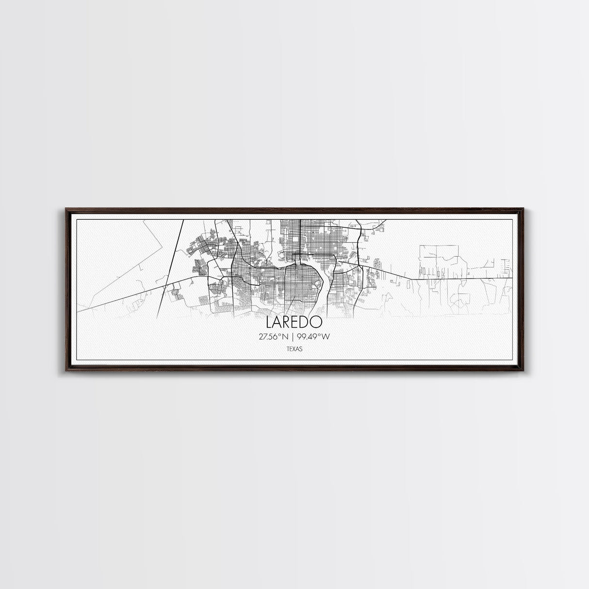 Panoramic Laredo City Map, Texas Art, Map Print, Minimalist Wall Art, Canvas Art, Housewarming Gift, Street Map Art, Closing Gift