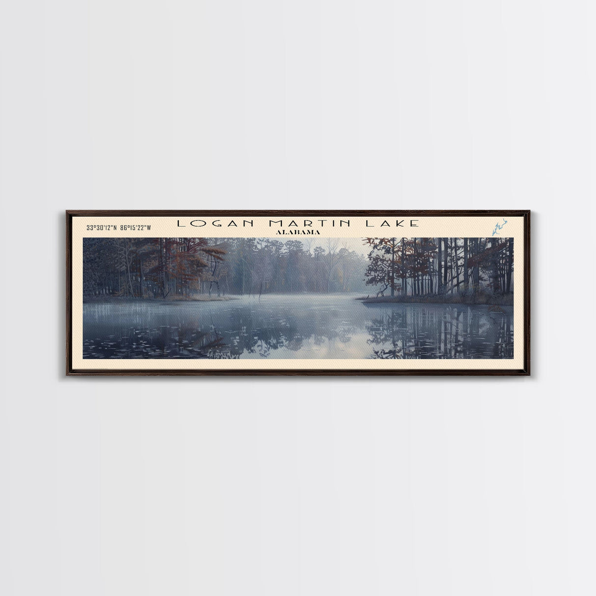 Logan Martin Lake Framed Canvas Print, Lake House Decor, Panoramic Wall Art, Travel Poster, Scenic Landscape Painting, Rustic Art