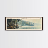 Bantam Lake Connecticut Lake House Art, Framed Canvas Print, Panoramic Travel Poster, Scenic View, Modern Decor, Water Reflection