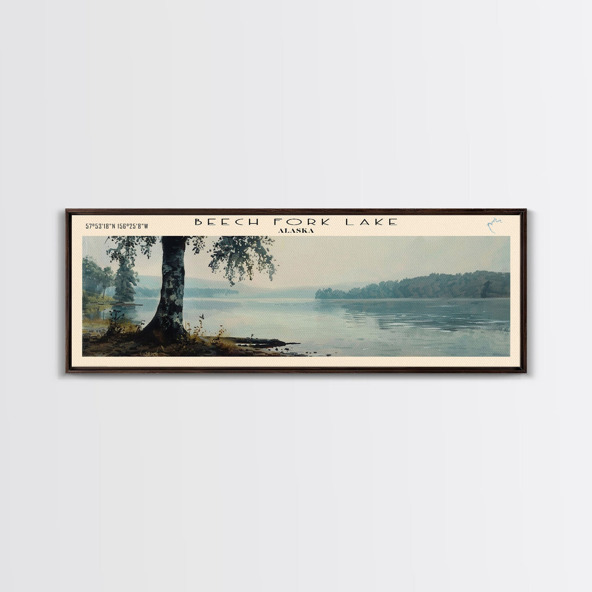 Beech Fork Lake West Virginia Framed Canvas Print, Panoramic Lake House Art, Scenic Painting, Travel Poster, Rustic Decor, Nature Scene