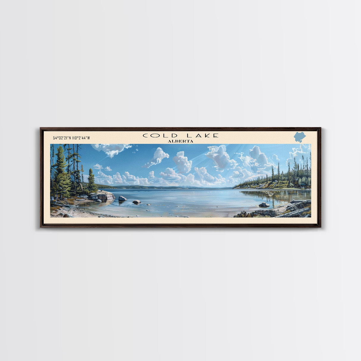 Cold Lake Framed Canvas Print, Lake House Art, Panoramic Wide Art, Travel Poster, Modern Lake Painting, Home Decor