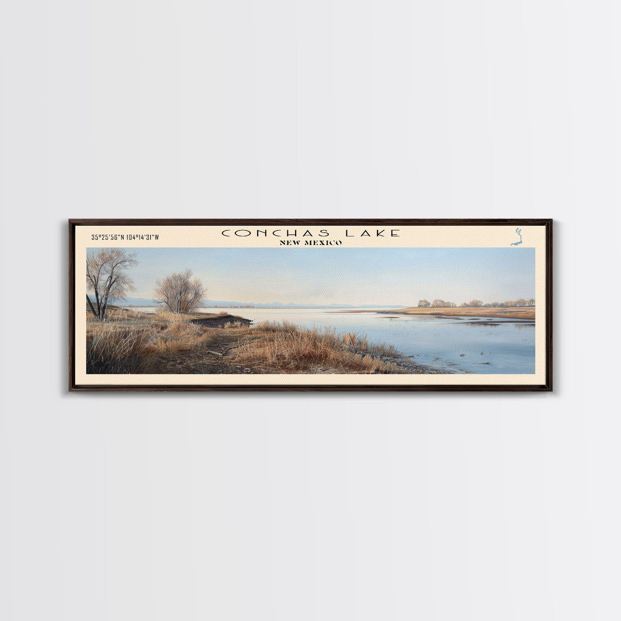 Conchas Lake New Mexico Framed Canvas Print, Lake House Art, Panoramic Wide Art, Travel Poster, Rustic Lake Painting, Home Decor