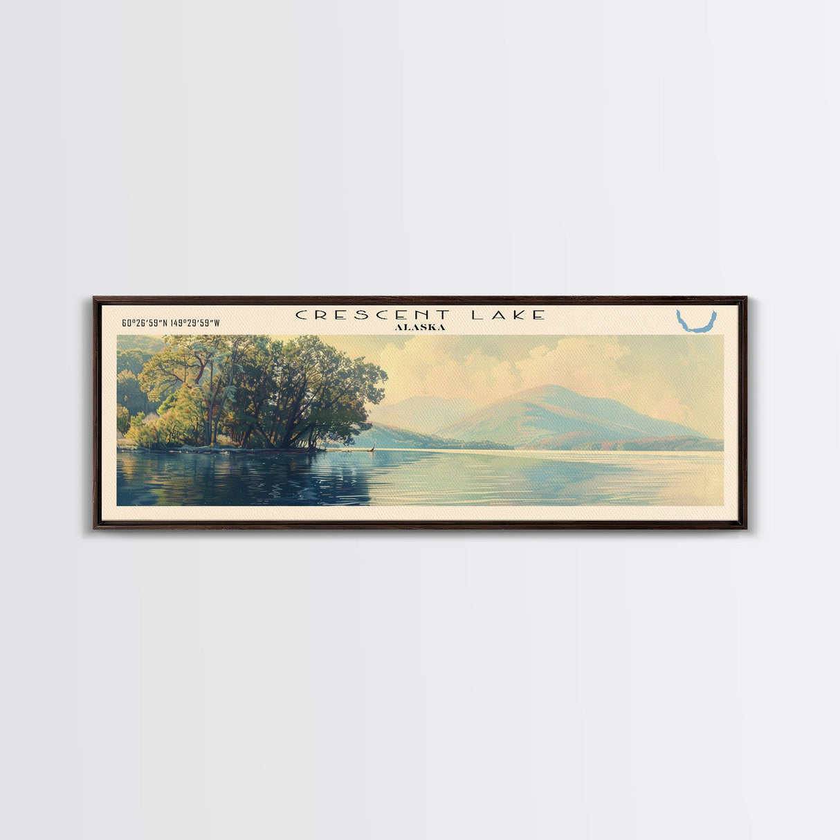 Crean Lake Framed Canvas Print, Lake House Decor, Panoramic Wall Art, Travel Poster, Rustic Lake Painting, Nature Art