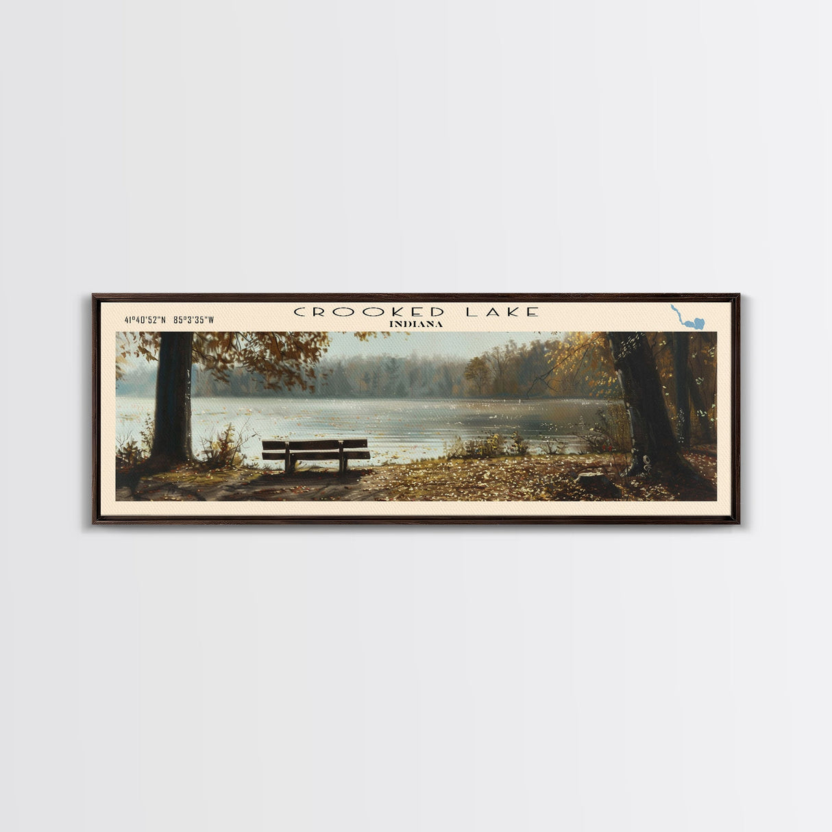 Crescent Lake Framed Canvas Print, Lake House Art, Panoramic Travel Poster, Wall Art, Modern Lake Painting, Home Decor